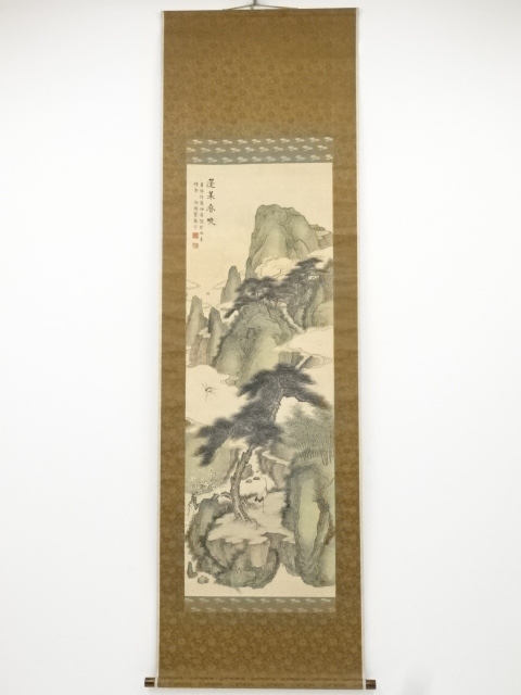 JAPANESE HANGING SCROLL / HAND PAINTED / SCENERY / ARTISTS WORK / MEIJI EARA (1909)